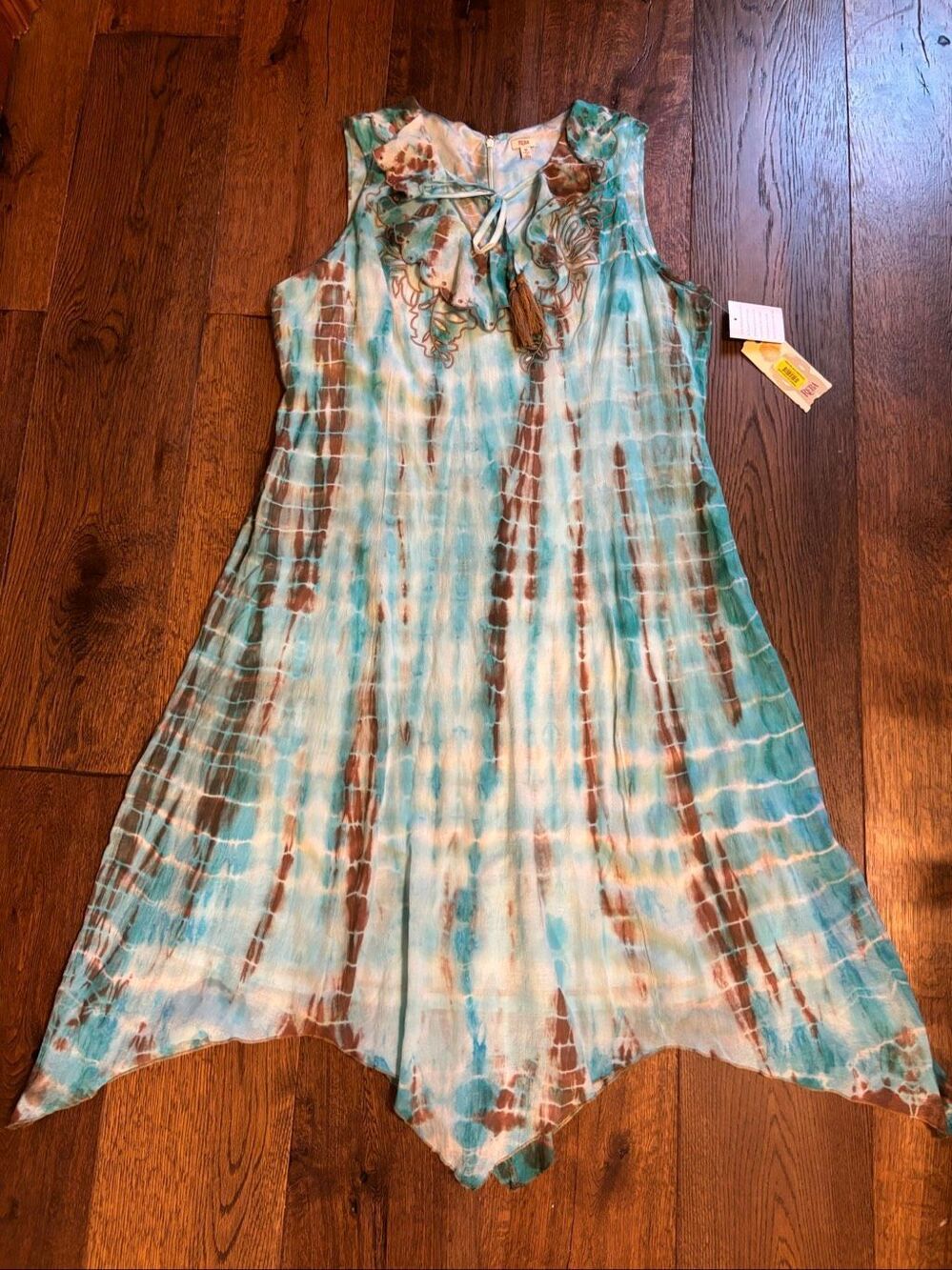 Reba tie dye earthy hippie boho handkerchief hem tank dress 12